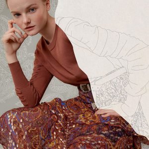 falda larga estampada con buzo de hilo maria cher invierno 2020