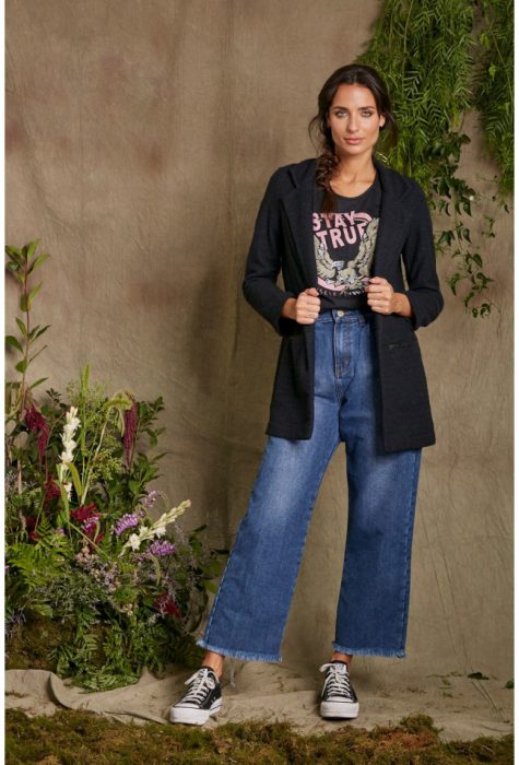 jeans ancho con blazer invierno 2021 Sweet