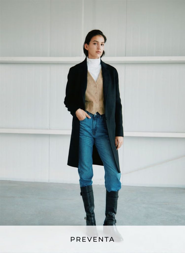 jeans con chaleco y tapado etiqueta negra mujer invierno 2023