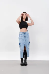 falda jeans larga moda striven verano 2024
