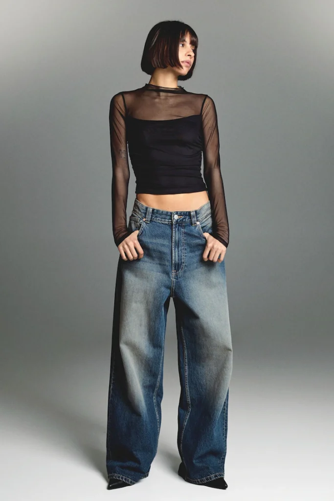Jeans de moda invierno 2024 outfits con jeans anchos para noche
