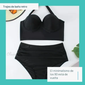 Bikini retro tiro largo y corset negra