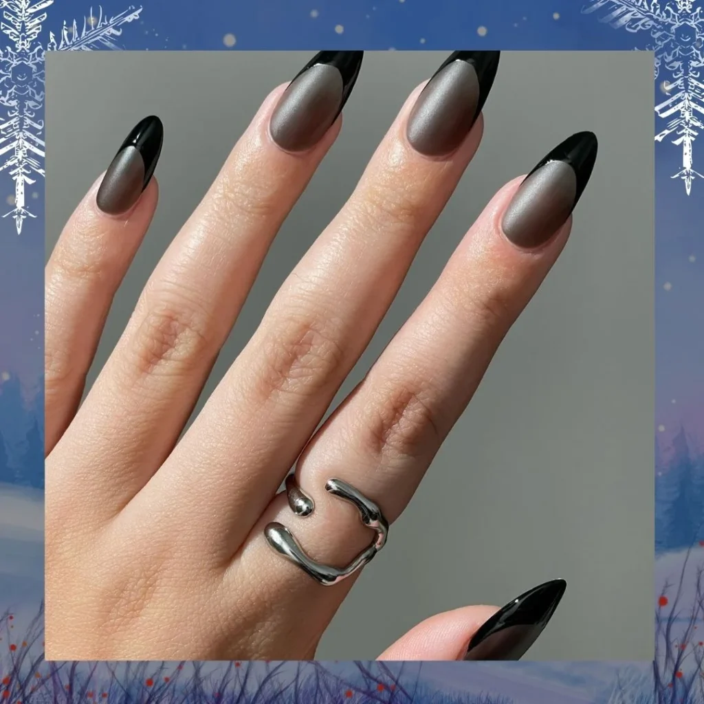 Unas plateadas y negras Manicura de invierno