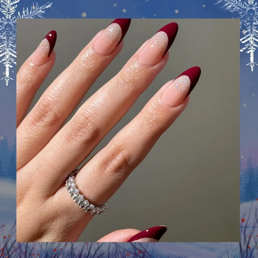 Unas punta francesa bordo Manicura de invierno