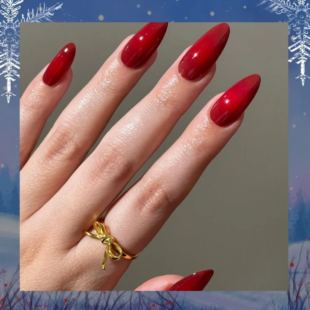 Unas rojo ruby Manicura de invierno