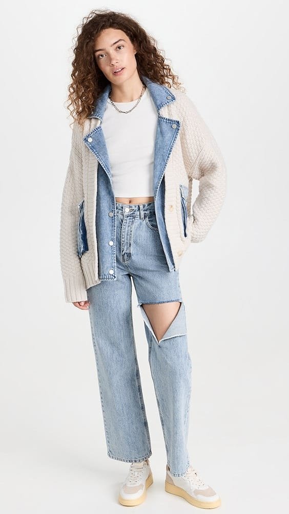Outfit para dia de campo informal jeans y cardigan tejido