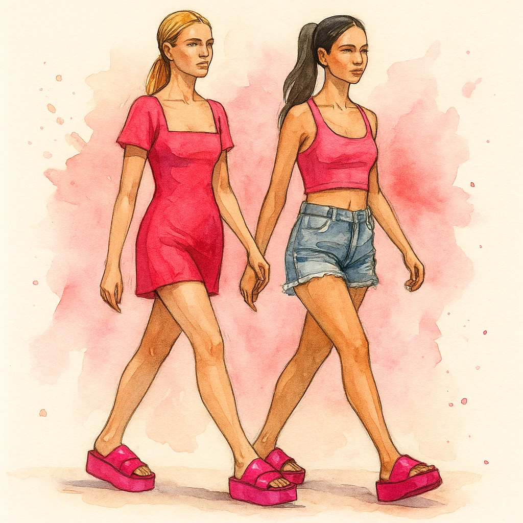 Look con sandalias fucsia de moda verano 2026 Argentina