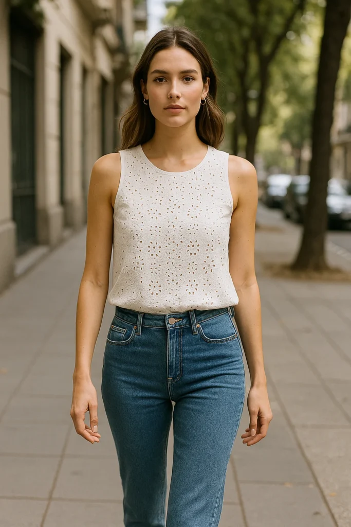 jeans y blusa look oficina verano