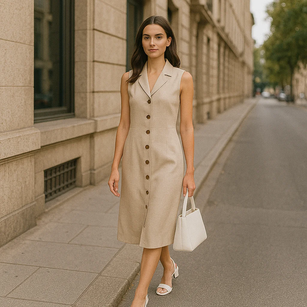 look oficina con vestido camisero para verano
