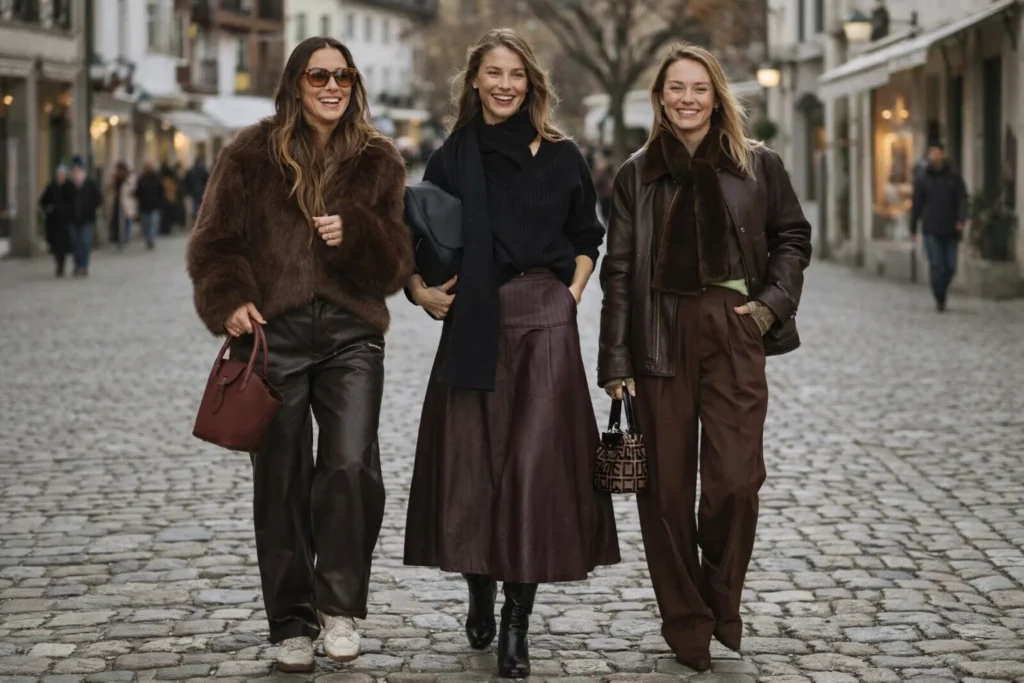 prendas de cuero marron invierno 2026